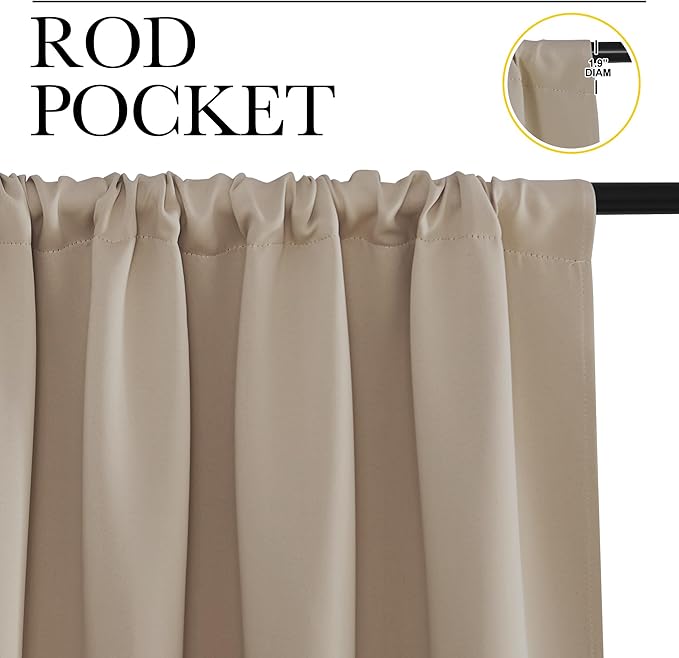 NICETOWN Kitchen Curtains, Short Blackout Drapes, Taupe, 34 in x 45 in (W x L), Set of 2, Thermal Insulated Rod Pocket Window Treatment Draperies for Nursery