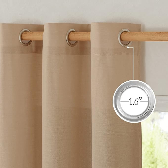 NICETOWN Living Room Curtains Camel Thick Linen Flax Texture, Grommet Semi Sheer Privacy Assured with Light Filtering Linen Weave Drapes for Bedroom/Farmhouse, W55 x L90, 2 Panels