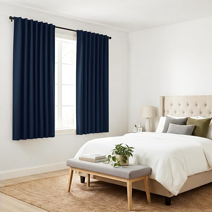PONY DANCE Navy Blackout Curtains - Rod Pocket Curtain Panels Thermal Insulated Window Coverings Light Block for Kids' Room, 42 Wide by 54 inches Long, Navy Blue, 2 PCs