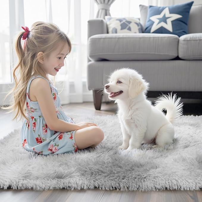 Area Rugs 10x14 Living Room, Shaggy Carpet Soft Plush Furry Bedside Rug Large Area Rugs for Bedroom Kids Girls Boys Home Decor Anti Slip(10 x 14, Light Grey Tie-Dyed)