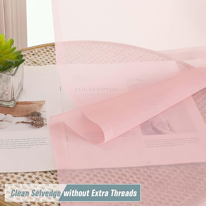 Blush Pink Small Sheer Curtains 2 Panels Set, Kitchen Curtains 36 Inch Length, Elegant Light Filtering Short Window Drapes for Living Room Bedroom, Dual Rod Pocket Design, 2x42Wx36L Inches