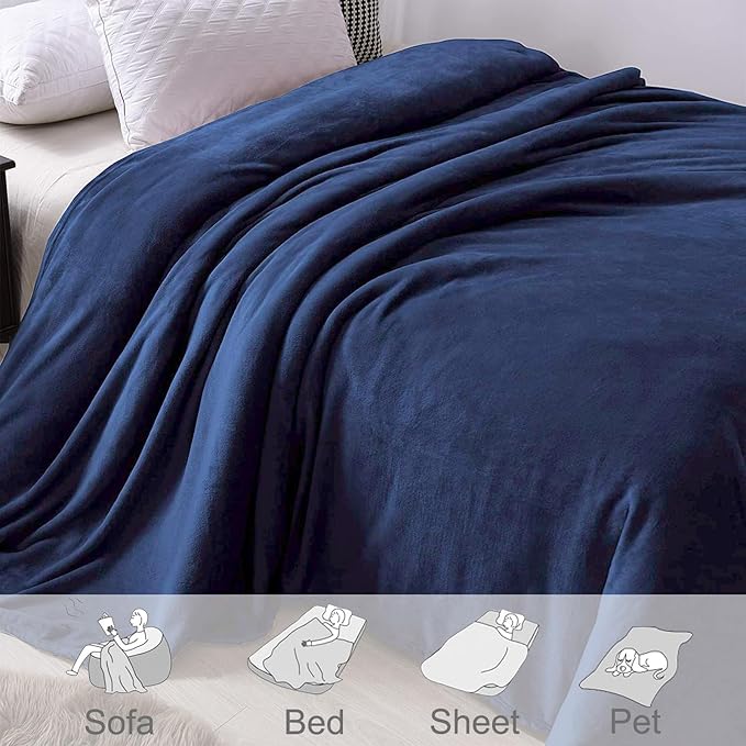 Exclusivo Mezcla Fleece Blanket King Size for Bed, Super Soft and Warm, All Season, Cozy, Plush, Lightweight, 90x104 Inches, Navy Blue