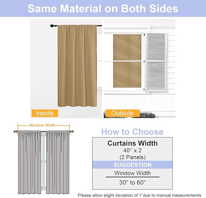 Simplebrand Ava Gold Short 36 Inches Blackout Curtain 2 Panels Set, Half Window Rod Pocket Privacy Curtain Tiers for Kitchen, Curtains Blackout for Bathroom Shades, W40 x L36 Inch, Gold