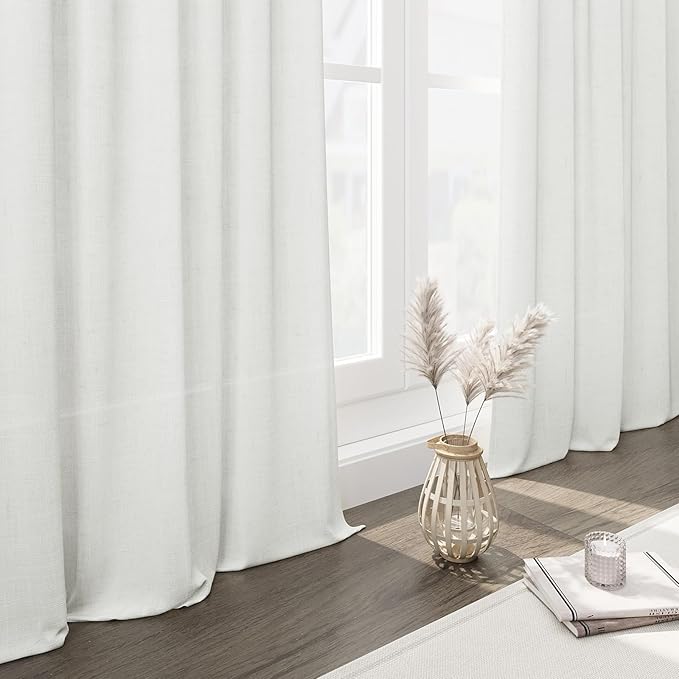 Linen Off White Curtains 145 inch Extra Long for Living Room Back Tab Light Filtering Sheer Drapes Modern Farmhouse Coastal Decor Cotton Textured Curtain for Floor to Ceiling High Window 52x145