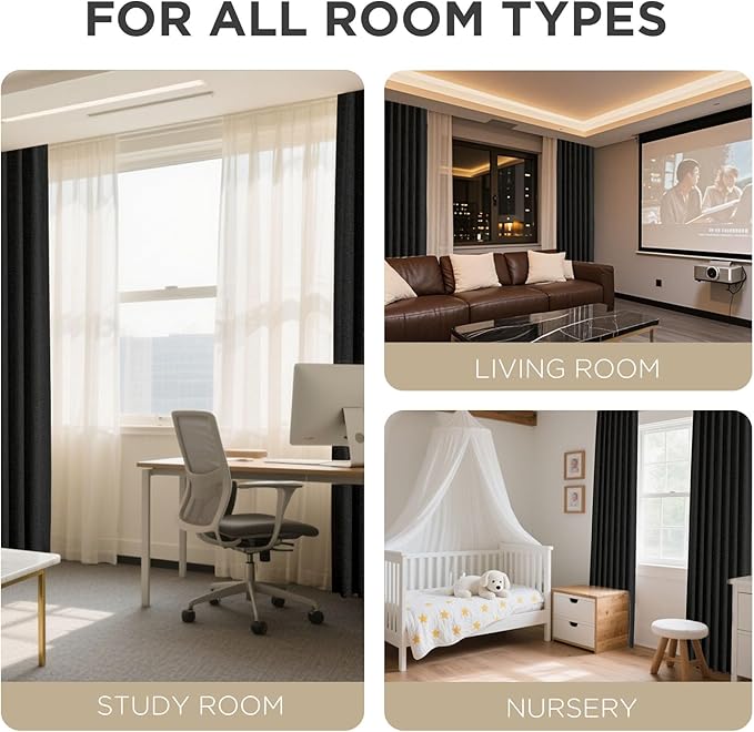 Joydeco Blackout Curtains for Bedroom - 100% Light Blocking 2 Panels Set Black Drapes 37" W x 96" L, Thermal Insulated Room Darkening Curtains, Linen Textured for Living Room, Rod Pocket & Back Tabs