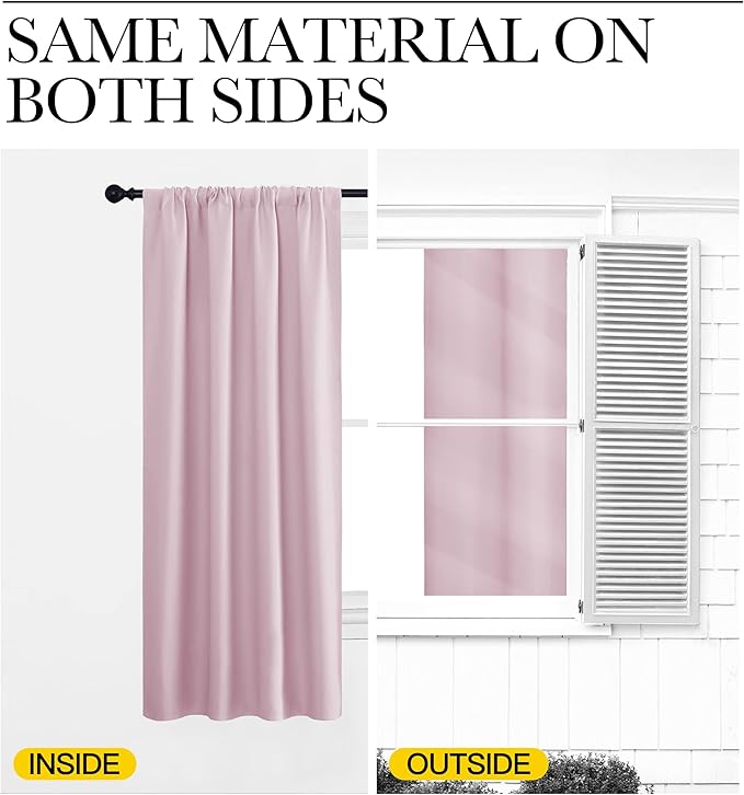 NICETOWN Bedroom Curtains, Room Darkening Draperies Window Curtain Panels, Thermal Insulated Room Darkening Curtains (Lavender Pink, 2 Panels, W34 x L63)