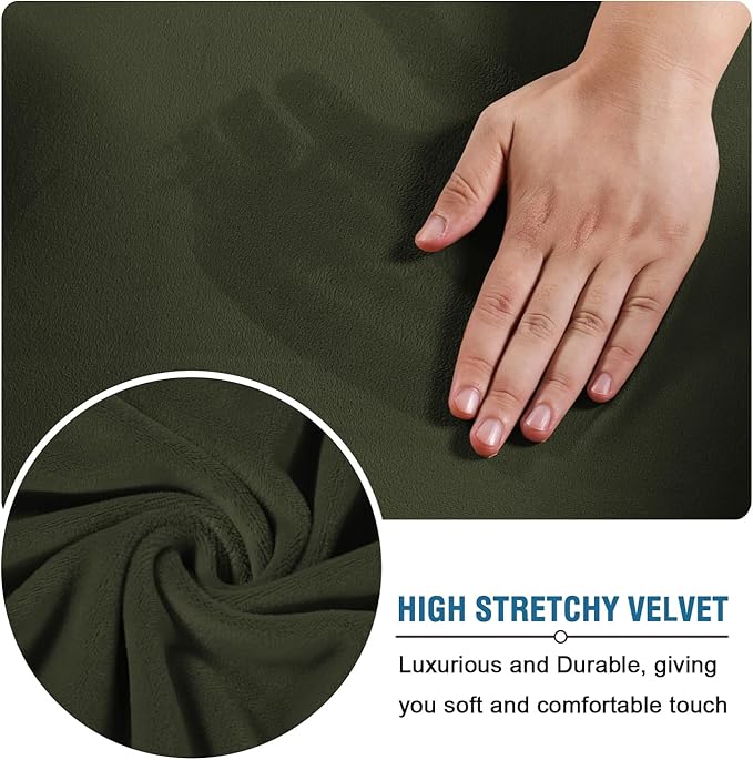 H.VERSAILTEX Real Velvet Plush 3 Piece Stretch Sofa Covers Couch Covers for 2 Cushion Couch Sofa Slipcovers Width Up to 90 Inch Feature Thick Soft Stay in Place (Sofa, Olive)