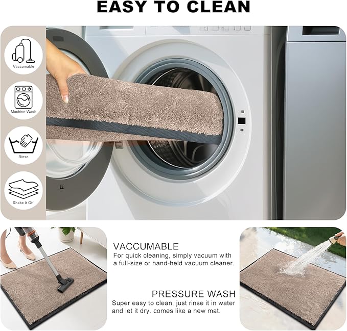 Mibao Dirt Trapper Door Mat for Indoor Outdoor, Waterproof All-Season, All-Weather Doormat, Heavy Duty Non-Slip Entrance Rug, Low Profile Absorbent Entrance Mat Carpet, 30" x 18", Beige