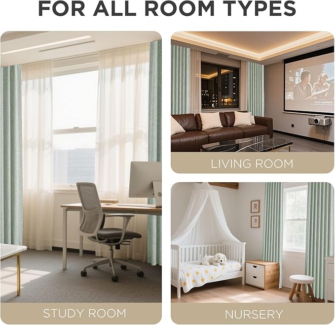 Joydeco Blackout Curtains for Bedroom - 100% Light Blocking 2 Panels Sage Green Drapes 42" W x 63" L, Thermal Insulated Room Darkening Curtains, Linen Textured for Living Room, Rod Pocket & Back Tabs