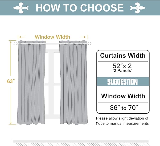 ChrisDowa 100% Blackout Curtains for Bedroom with Black Liner, 2 Thick Layers Total Blackout Thermal Insulated Grommet Window Curtains 2 Panels Set (Greyish White, 52 x 63 Inch)