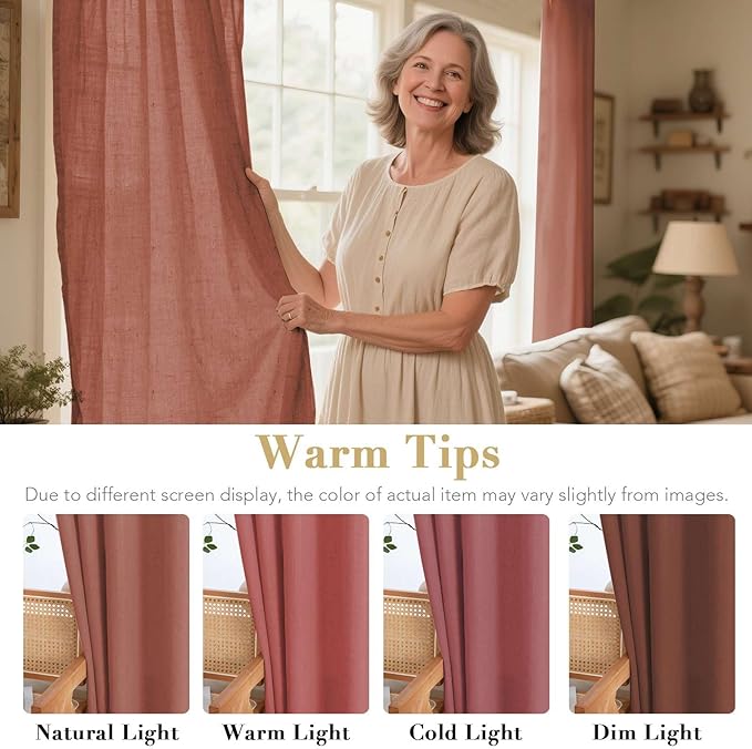 H.VERSAILTEX Living Room Linen Curtains - Semi Sheer, Nickel Grommet, Energy Saving, Light Filtering Window Treatments - Panels for Bedroom, Rust, 2 Panels, 52 x 96 Inch