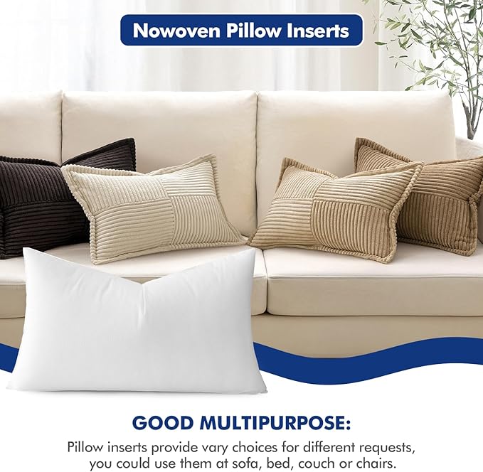 MIULEE Pillow Insert 12x20 Inch, Decorative Rectangle Throw Pillow Insert, Premium Fluffy Pillow Forms Stuffer for Sofa Couch Living Room
