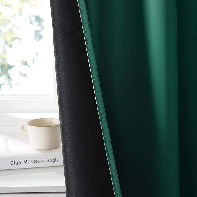 RYB HOME 100% Blackout Short Curtains for Small Window, Thermal Insulated Total Room Darkening Noise Reducing Curtains for Kitchen Bathroom Basement, 42 inches Wide by 45 inches Long, Dark Green