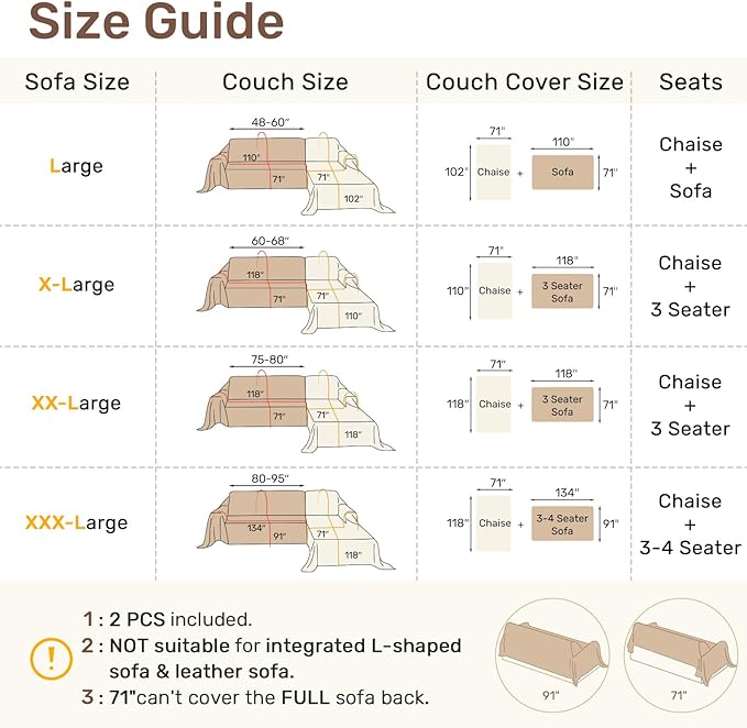 Sectional Couch Covers, 2 Pieces Washable L Shaped Couch Covers Sofa Blanket for Dogs Pet Friendly Sectional Sofa Slipcovers Furniture Covers,71"x 102"+ 71"x 110",(Large,Coffee)