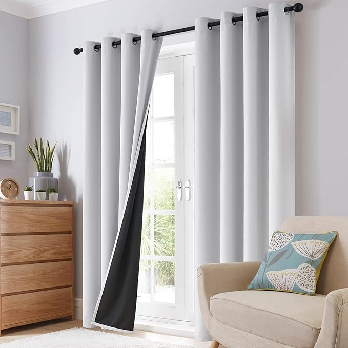 SimpleHome 100% Blackout Curtains for Bedroom,Thermal Insulated Grommet Window Drapes Room Darkening White Curtains for Living Room with Black Back,52 x 96 Inch,2 Panels