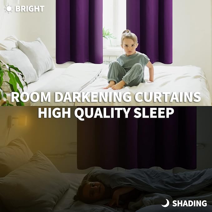 BGment Blackout Curtains for Bedroom - Grommet Thermal Insulated Room Darkening Curtains for Living Room, Set of 2 Panels (52 x 72 Inch, Purple)