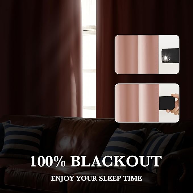 RYB HOME Bedroom Blackout Curtains 84 inches Long, 100% Blackout Thermal Insulated Noise Reducing Curtains for Living Room Nursury, 42 inches Wide by 84 inches Long, Peach Pink
