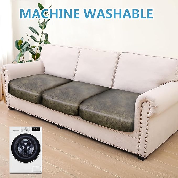 Leather Look Couch Cushion Covers Sofa Seat Slipcovers Sets Couches Furniture Protector for Sectional Armchair Loveseat Pets Kids Stretch Spandex Fabric (3 Cushion XL Sofa, Yellow)