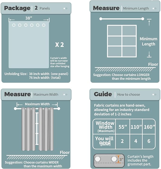 BGment Blackout Curtains for Bedroom - Grommet Thermal Insulated Room Darkening Curtains for Living Room, Set of 2 Panels (38 x 54 Inch, Faded Denim)