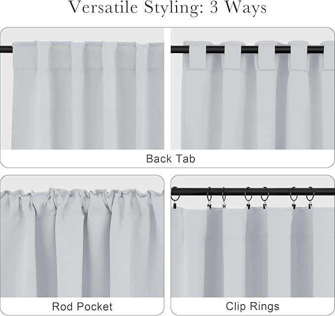 PONY DANCE White Curtains 45 Inches Long - Room Darkening Drapes with Back Tabs & Rod Pocket Design Window Treatments Panels for Decoration, 52 x 45 Inches, Greyish White, 2 PCs