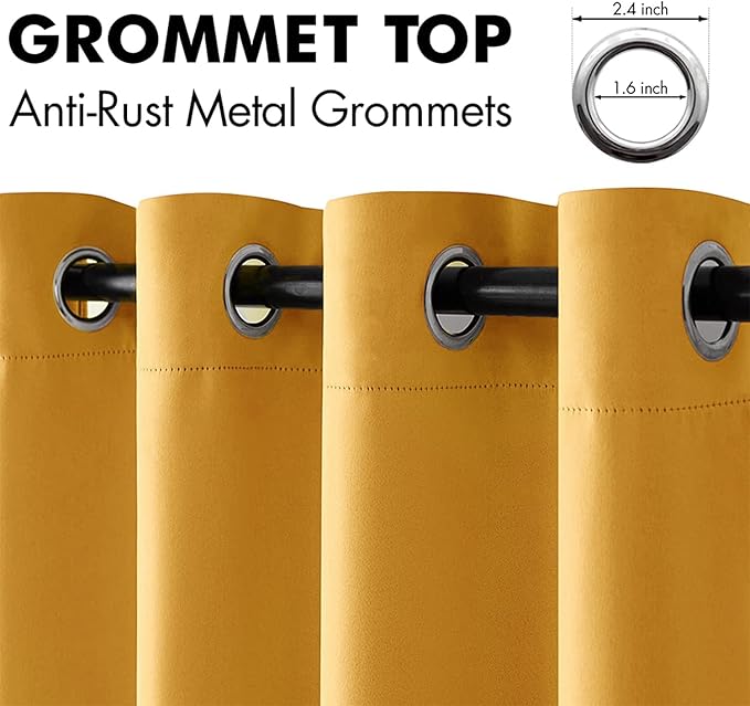 MIULEE Blackout Curtains 96 Inches Long for Bedroom Living Room Thermal Insulated Room Darkening Grommet Top Solid Light Blocking Drapery Set of 2 Window Panels Yellow