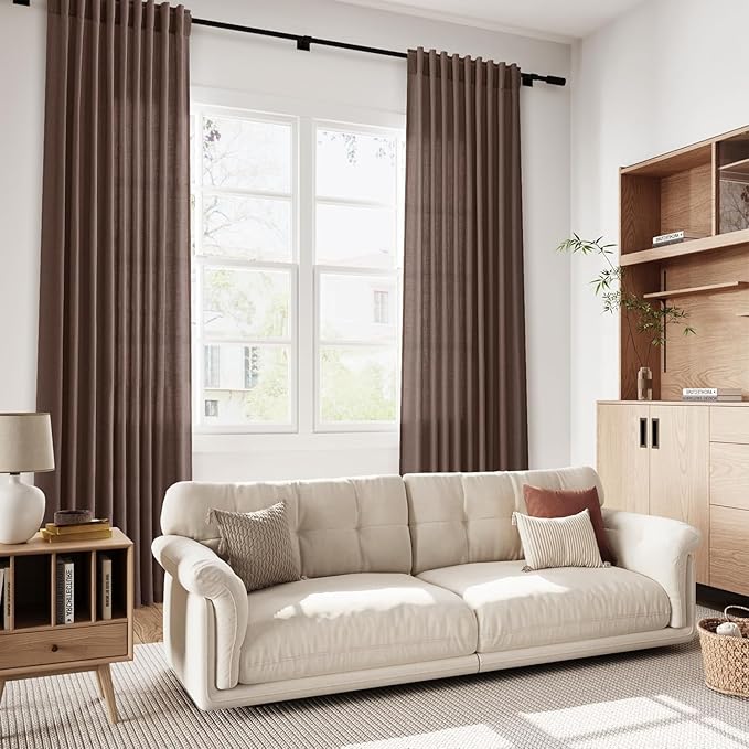 Cappuccino Linen Curtains for Living Room 126 Inches Long Light Filtering Semi Sheer Curtain Back Tab Modern Rustic Home Decor Neutral Drapes Floor to Ceiling High Window for Bedroom 52x126, 2 Panels