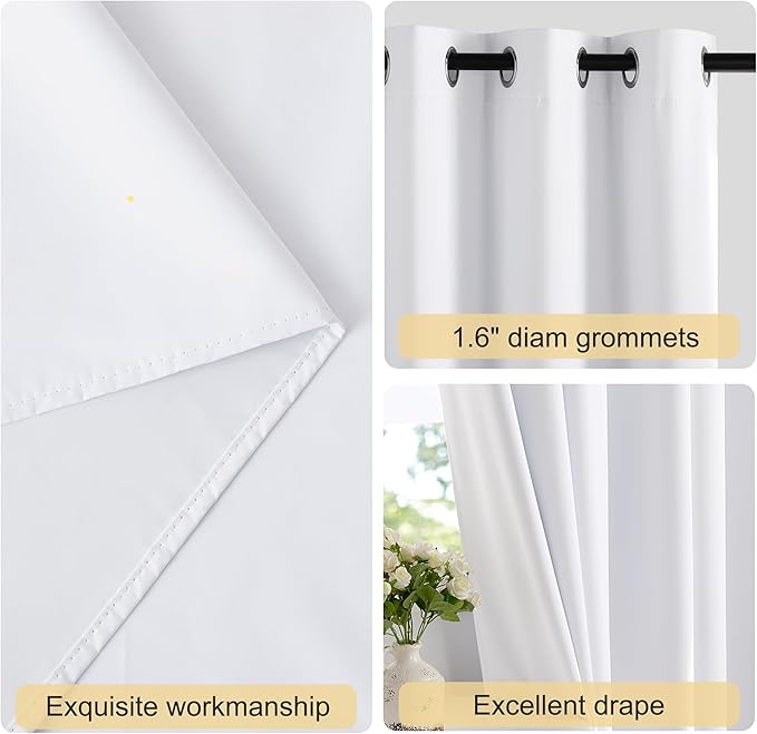 NICETOWN White100% Blackout Window Curtains 84 inch Long, Grommet Room Darkening Window Treatment Thermal Insualted for Bedroom/Livving Room, W37 x L84, 2 Panels