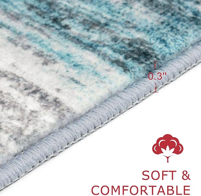 KOZYFLY Modern Abstract Hallway Runner Rug, 2x6 Washable Rug Runner Non-Slip Soft Striped Kitchen Runner Rugs, Print Blue Carpet Runner for Entryway Bathroom Laundry Room Foyer