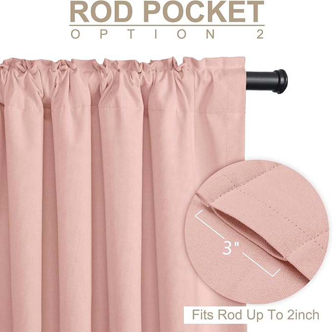 100% Blackout Shield Linen Blackout Curtains for Bedroom 84 Inches Long, Back Tab/Rod Pocket Living Room Drapes, Thermal Insulated Blackout Curtains 1 Panel Set, 100" W x 84" L, Blush Pink
