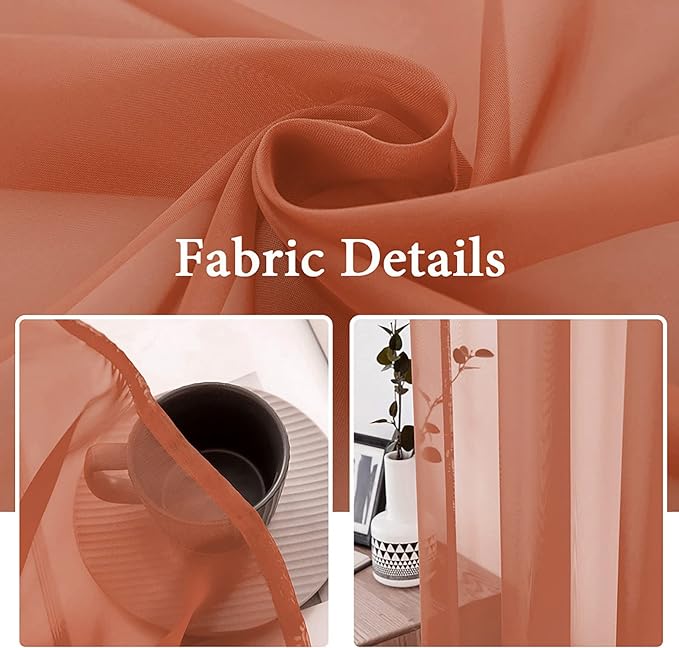 MIULEE 2 Panels Solid Color Sheer Window Curtains Elegant Window Voile Fall Panels/Drapes/Treatment for Bedroom Living Room (54 X 84 Inches Burnt Orange)