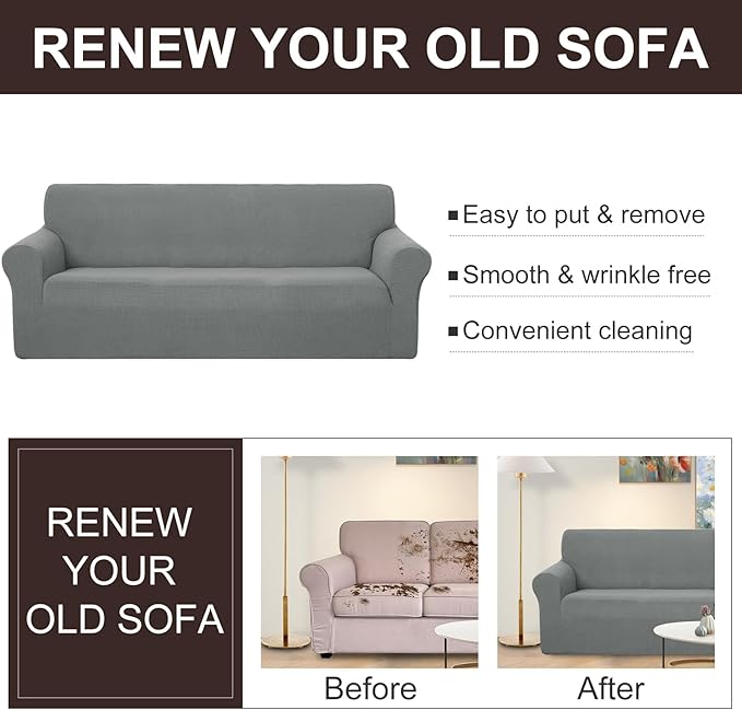 U-NICE HOME 4 Seater Stretch Couch Cover Sofa Cover Washable Sofa Slipcover Furniture Protector for 3 Cushion Couch Sofa Pet Friendly, Grey