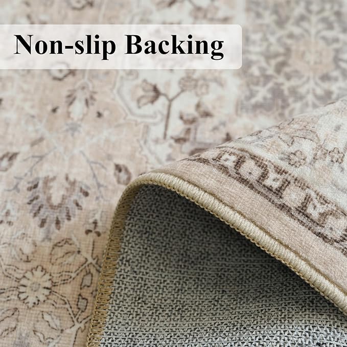 2x6 Hallway Washable Runner Rug : Vintage Soft Kitchen Laundry Runner with Non Slip Backing Farmhouse Entryway Living Room Floor Mat Stain Resistant Carpet for Bedroom Bathroom Distressed Beside Rug