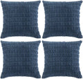 Fancy Homi 4 Packs Dusty Blue Decorative Throw Pillow Covers 22x22 Inch for Living Room Couch Bed Sofa, Rustic Farmhouse Boho Home Decor, Soft Plush Striped Corduroy Square Cushion Case 55x55 cm