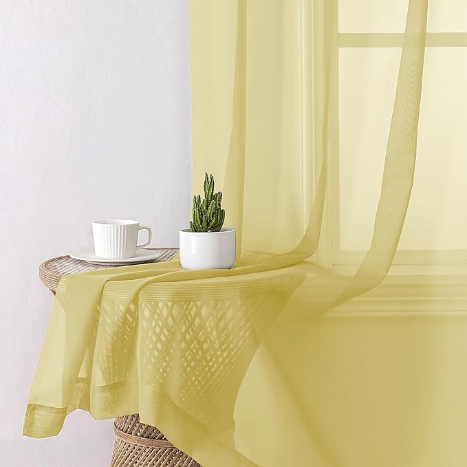 Aiyufeng Yellow Sheer Curtains 72 Inches Long 2 Panels Set, Semi Transparent Voile Rod Pocket Sheer Window Drapes for Bedroom Bed Canopy Living Room Dining Wedding Party Backdrop, 42W x 72L inch
