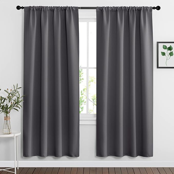 RYB HOME Blackout Curtains for Bedroom Living Room 72 inches Long, Thermal Insulated Privacy Rod Pocket Drapes for Nursery Office Home Theater, Width 34 by Length 72, Grey, 2 Panels
