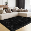 LOCHAS Soft Fluffy Faux Fur Rugs for Bedroom Bedside Rug 3x5 Feet, Washable, Furry Sheepskin Area Rug for Living Room Girls Room, Luxury Shag Carpet Home Decor, Black