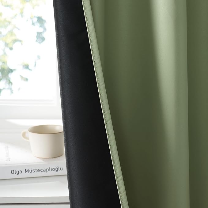 RYB HOME 100% Blackout Short Curtains for Small Window, Thermal Insulated Total Room Darkening Noise Reducing Curtains for Basement Bathroom RV Cars, 29 inches Wide by 36 inches Long, Sage Green