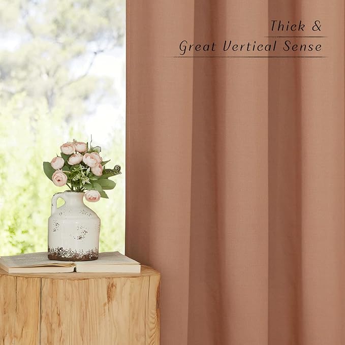 NICETOWN Linen Terracotta Window Curtains 84 inches Long, Grommet Thick Linen Blend Window Treatments Privacy Assured with Light Filtering for Bedroom/Living Room, W42 x L84