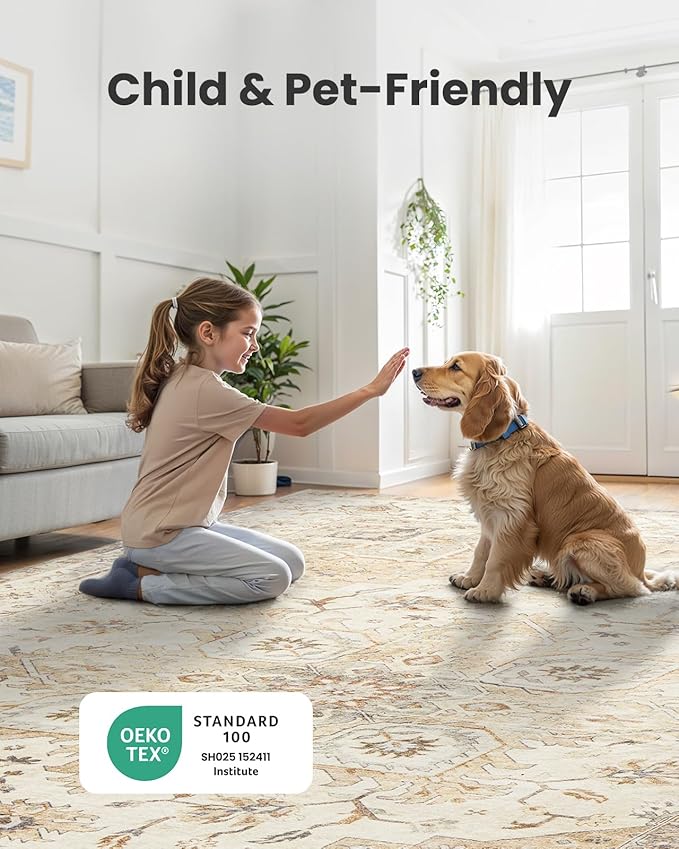 AMADA HOMEFURNISHING 2'6"x8' Washable Area Rug, Low-Profile Entryway Rug with Non-Slip Backing & Durable Edge Binding, Vintage Rug Pattern, Small Rugs for Entryway, Kitchen & Living Room