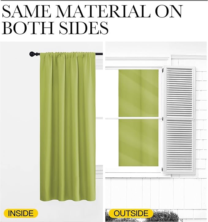 NICETOWN Window Curtains Blackout Drapes, Fresh Green, 1 Pair, 52 by 84-Inch, Thermal Insulated Solid Rod Pocket Blackout Curtains/Draperies for Living Room