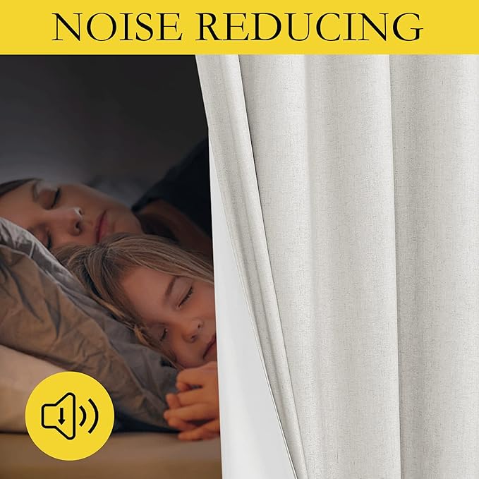NICETOWN Extra Long Linen 100% Blackout Curtains 120 inches Length 2 Panels Set with Thermal Insulated Liners, Ivory, 62" Width, Farmhouse Style Window Draperies for Patio Sliding Glass Door
