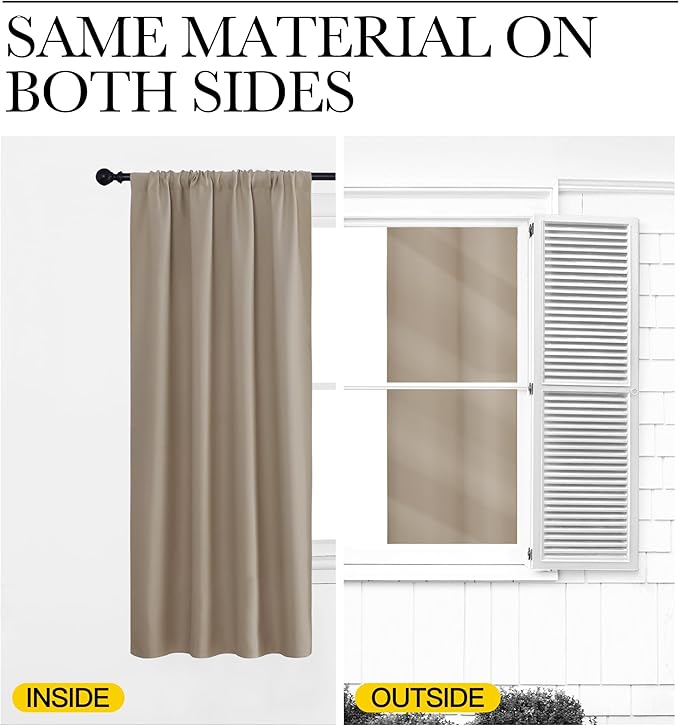 NICETOWN Kitchen Curtains, Short Blackout Drapes, Taupe, 34" Wide by 54" Long, 2 PCs, Thermal Insulated Blackout Curtain Panels for Kids Room, Play Room