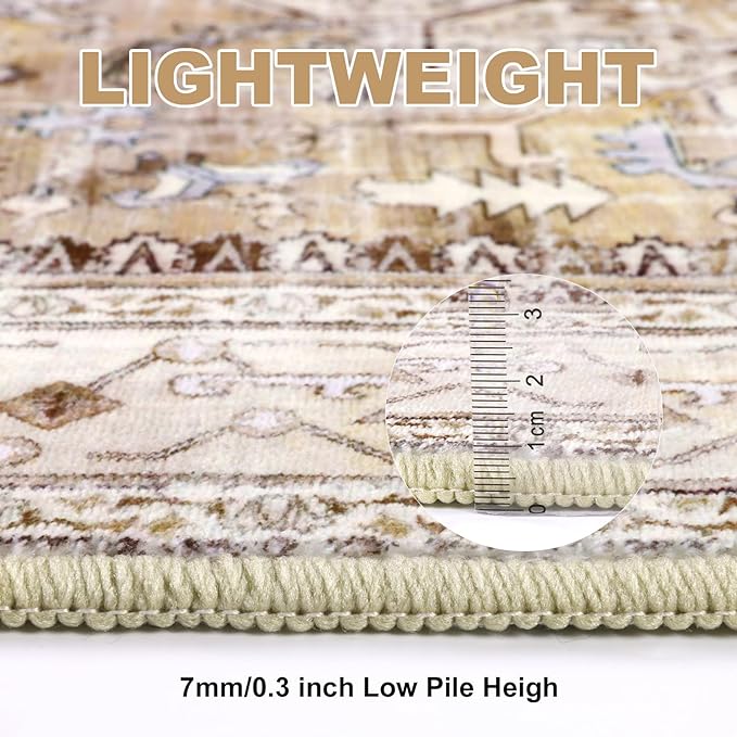 Yamaziot Washable Runner Rug, 2x8 Non-Slip Boho Vintage Hallway Rug Runner with Rubber Backing, Stain Resistant & Low Pile Faux Wool Distressed Carpet Runner for Bedroom, Kitchen, Laundry, Entrance