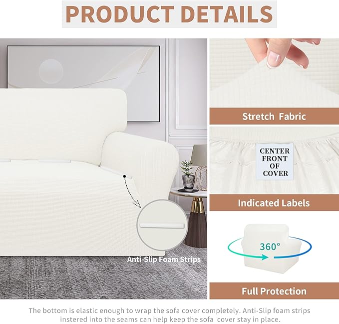 Easy-Going 100% Waterproof Oversized Chair Couch Cover, Dual Waterproof Sofa Cover, Stretch Jacquard Sofa Slipcover, Leakproof Furniture Protector for Kids, Pets, Dog and Cat, Cream