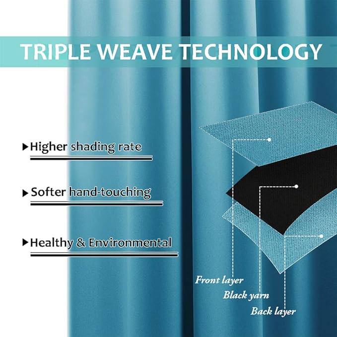 NICETOWN Teal Blue Full Shade Curtain Panels, 37" Wide x 70" Long, Teal Blue, Pair of Thermal Insulated & Energy Efficiency Blackout Drapes for Living Room, Lined Silky Performance Window Dressing