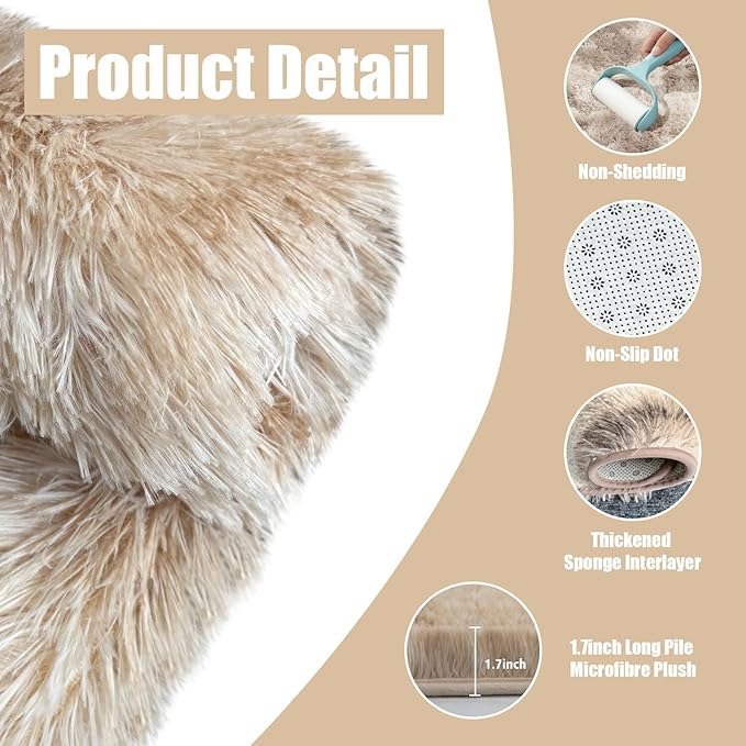 Fluffy Round Rug,Soft Area Rugs for Girls Room,Shaggy Rugs 5'X5' for Living Room,Non Slip Circle Rug for Kids Bedroom,Shag Plush Nursery Carpets,Fuzzy Rug for Dorm,Room Decor Carpet,Tie-Dyed Beige