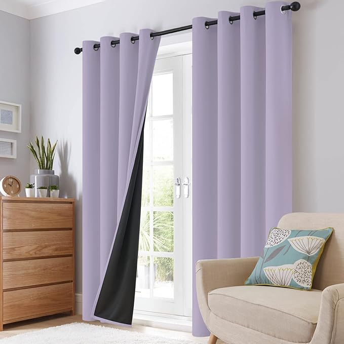 SimpleHome 100% Blackout Curtains for Bedroom,Thermal Insulated Grommet Window Drapes Room Darkening Lilac Curtains for Living Room with Black Back,52 x 63 Inch,2 Panels