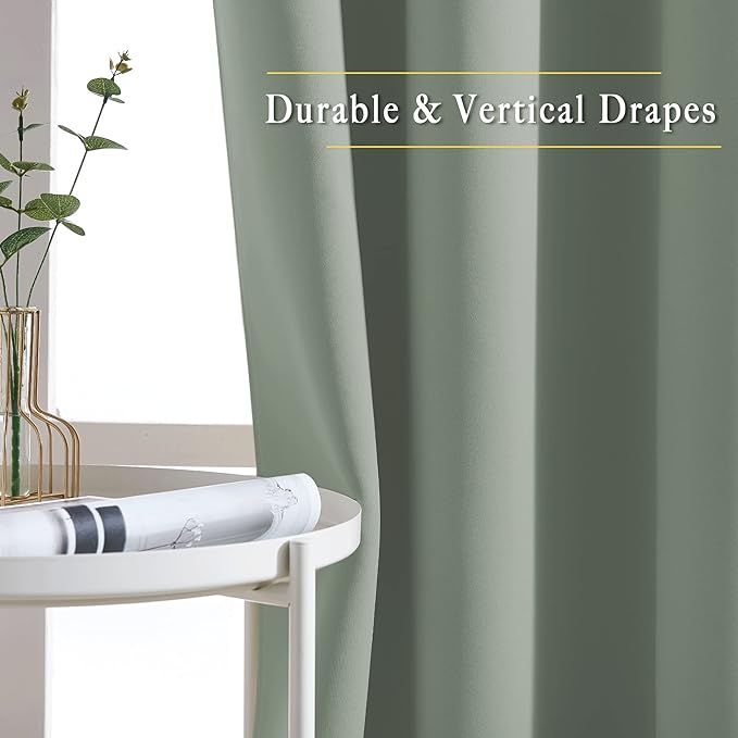 NICETOWN Room Darkening Curtains for Nursery, Grommet Thermal Insulated Light Blocking Window Treatments Sound Reducing for Bedroom, W37 x L72, 2 Panels, Sage Green