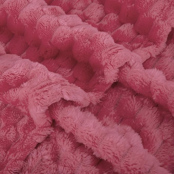 Rose Pink Throw Blanket 60"×80" inches Gifts for Mom Fuzzy 3D Jacquard Decorative Flannel Fleece Super Soft Plush Cozy Blanket for Couch Sofa Chair Lightweight