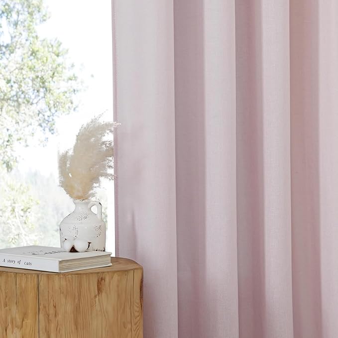 NICETOWN Blush Pink Short Linen Curtains for Kitchen, Thick Flax Small Window Treatments Semi Sheer Privacy Assured with Light Through for Cafe/Bathroom, W42 x L63, 2 Panels